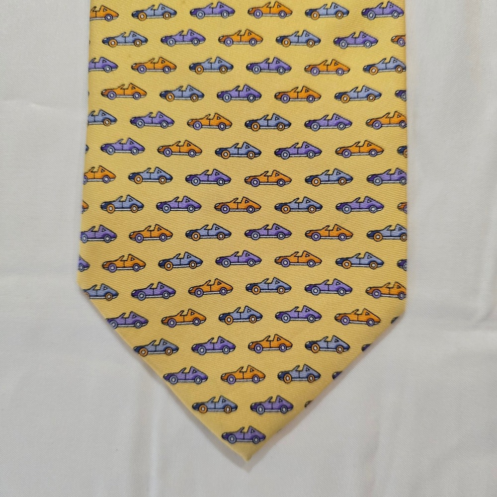 Barbara Blank New York Silk Tie Yellow Sports Car Pattern Men's Necktie